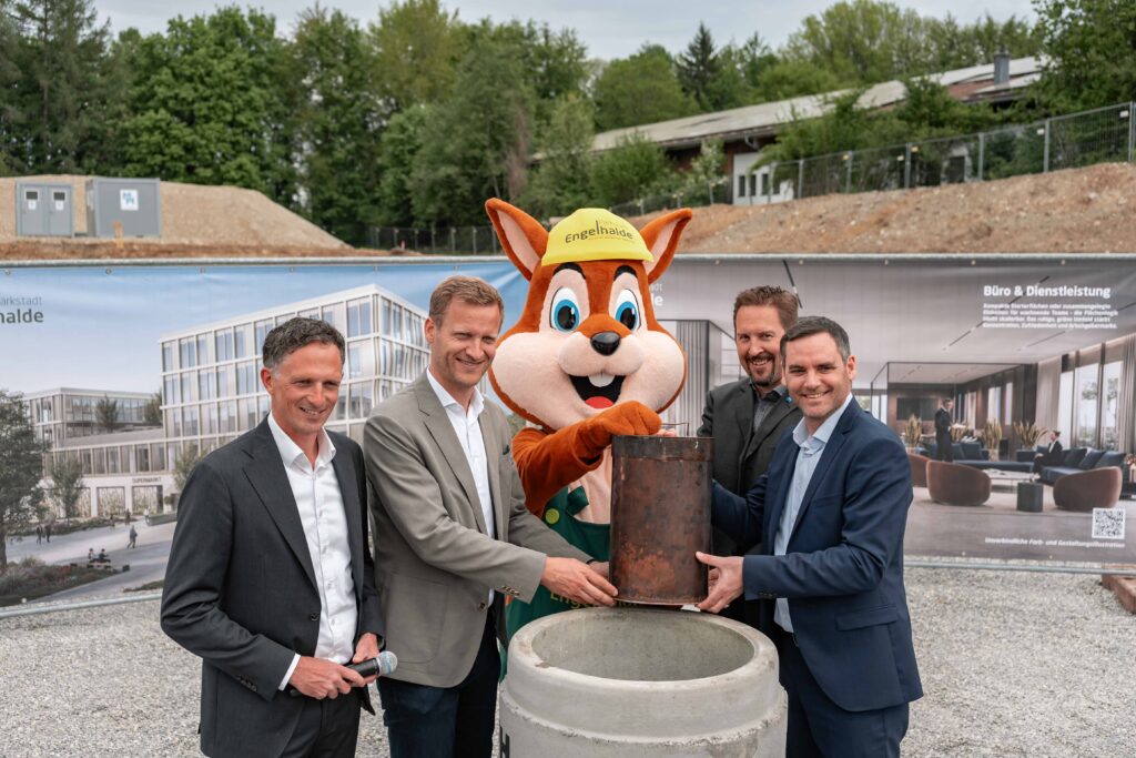 Visualisierung des Parkstadt Engelhalde Zentrums der Sozialbau Kempten mit Lebensmittelmarkt, Café und Gewerbeflächen