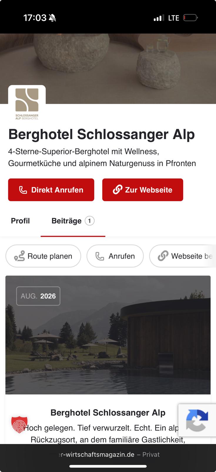Digitales Firmenprofil auf dem Smartphone
